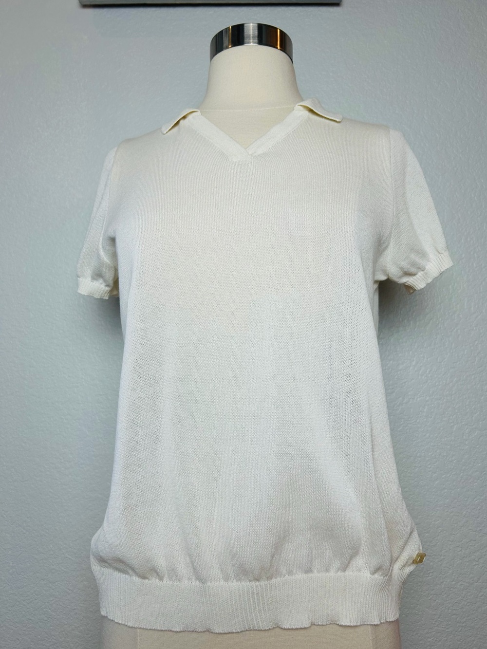 TRU TRUSSARDI Summer Sweaters Women's M White Collar Logo Short Sleeve